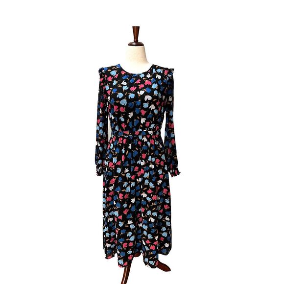 J. Crew Women's Fall Floral Dress Midi Long Sleeve Ruffles Bottom Lined Size 10 - Picture 1 of 13